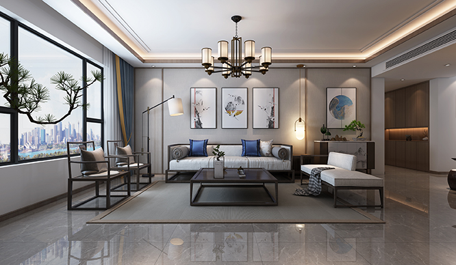 建业春天里170平简约中式风格装修效果图