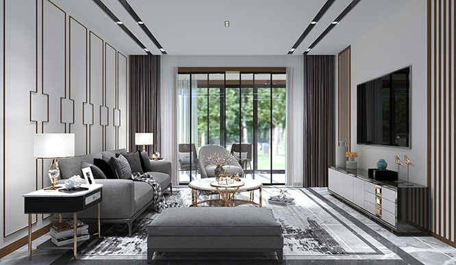 佳韵公园里220平简约中式风格装修效果图