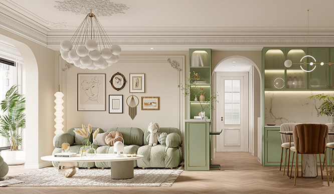 滨河云筑117平法式风格装修效果图