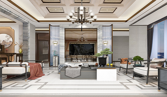 橡树文苑280平新中式风格复式装修效果图