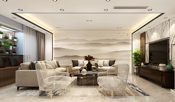 建业联盟新城320平混搭风格装修效果图