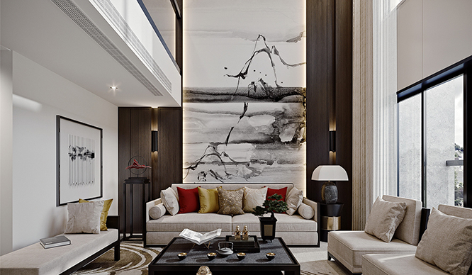 正商智慧城260平新中式风格复式装修效果图