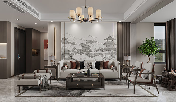 路劲九郡150平新中式风格装修效果图