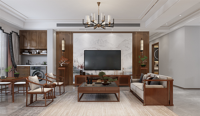 路劲九郡155平新中式风格装修效果图