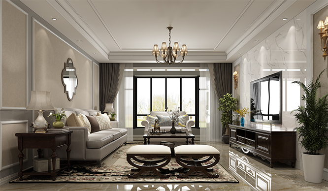 绿都澜湾110平简美风格装修效果图