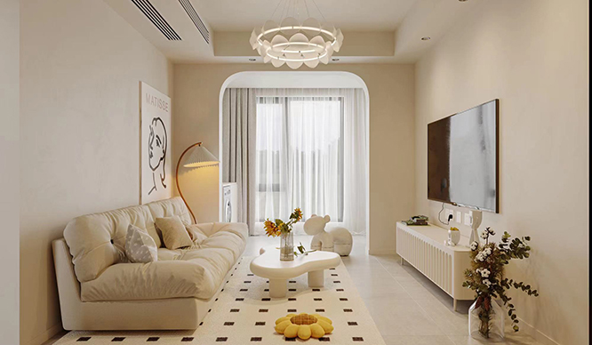 公园府84平现代奶油风三居室装修效果图