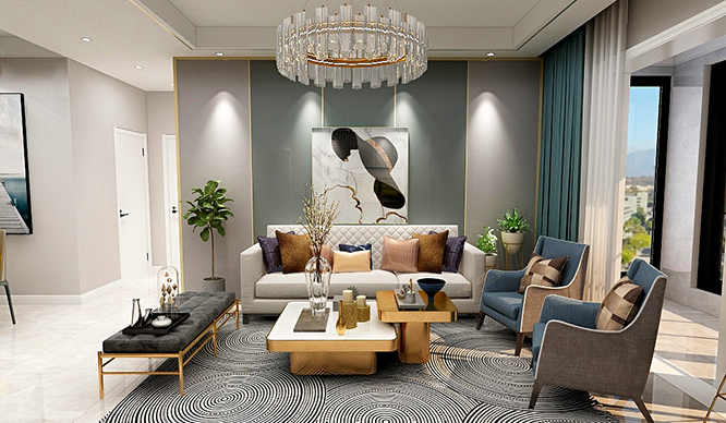郑东碧桂园126平现代轻奢风格三居室装修效果图