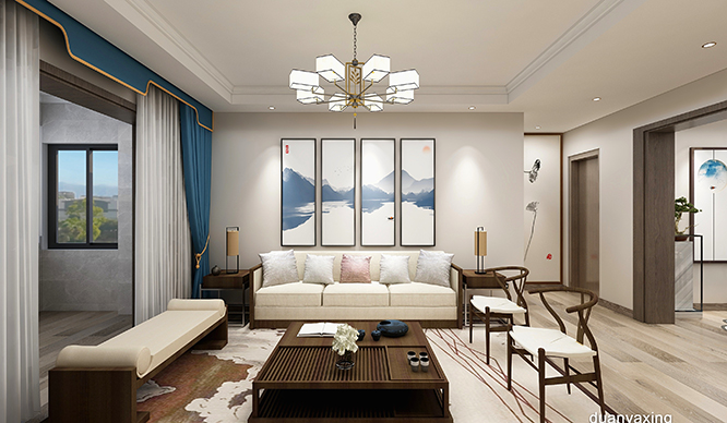 检察院家属院124平新中式风格三居室装修效果图