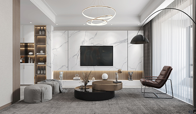 美盛教育港湾150平轻奢风格三居室装修效果图