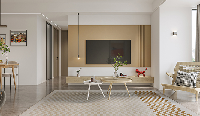 五月花城95平现代风格三居室装修效果图