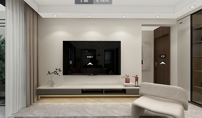 金樽府126平现代简约风格三居室装修VR全景图