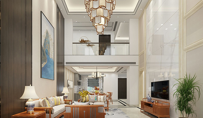 鲁能七号院358平新中式风格装修效果图