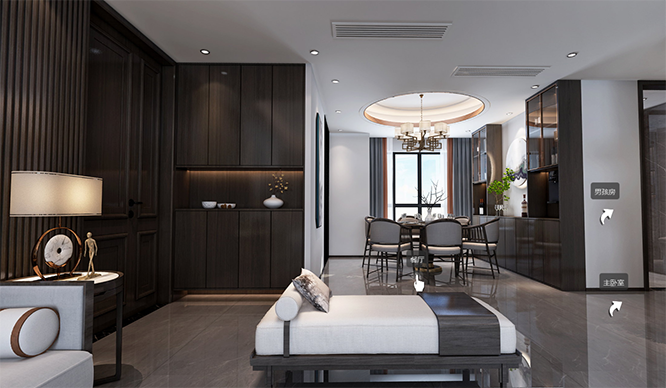 瀚宇天悦180平现代中式风格装修VR全景图