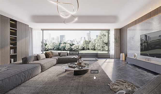 建业橙园320平极简风格复式装修VR全景图