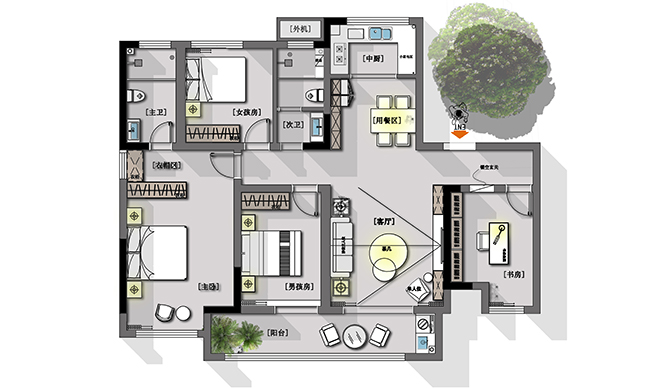 翡翠园135平现代轻奢风格装修VR全景图