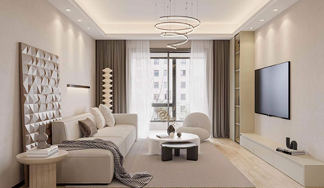 陈呰嘉苑96平现代奶油风格装修效果图