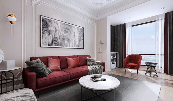 天禧小区89平现代法式风格装修VR全景图