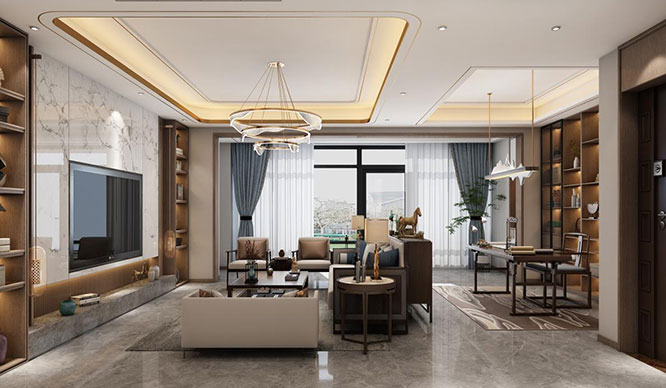建业城279平新中式风格复式装修效果图
