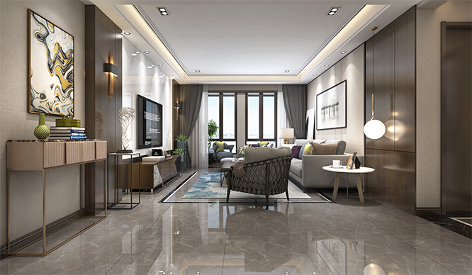 海马公园120平现代风格三居室装修效果图