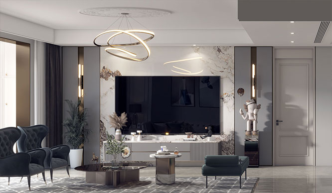 金水府158现代美式风格三居室装修效果图