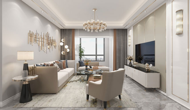 锦艺四季城115平轻奢风格三居室装修VR全景图