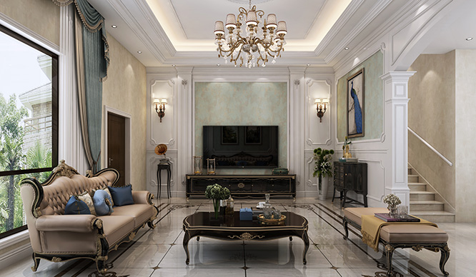 滨河佳苑460平简欧风格别墅装修效果图
