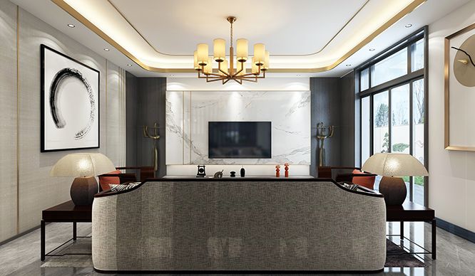 建业运河上院300平新中式风格别墅装修效果图