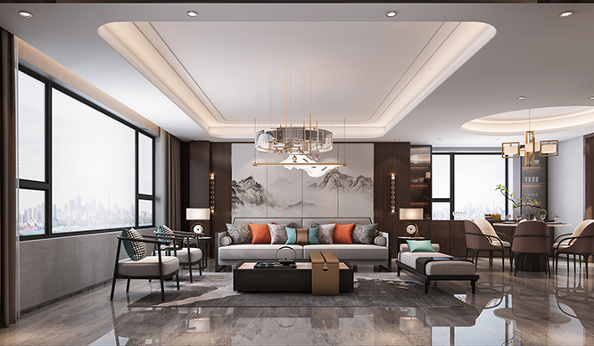 金尊府202平新中式风格四居室装修效果图